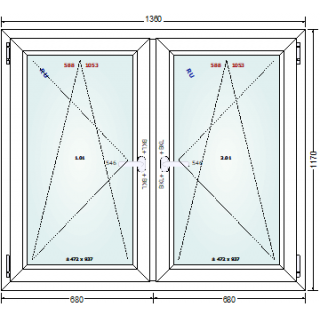 136x117 - Ventana Gealan DVH - Oscilo-batiente con Contramarco
