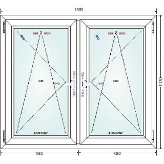Premium Fenster DVH - 136x117 - Dreh-Kipp mit Reno-Rahmen