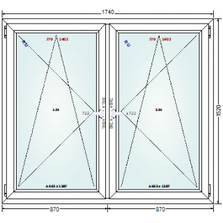 174x152 Ventana PVC doble vidrio aislante 2FL MP - contramarco