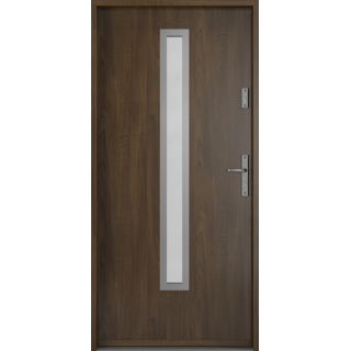 Puerta Principal metal modelo 0 blanco mate 90  derecha nogal-con Vidrio-izquierda