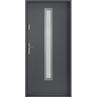 Puerta Principal metal modelo 0 blanco mate 90  derecha gris-con Vidrio-derecha