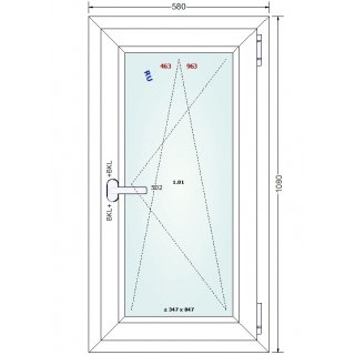 580x1080mm Premium Ventana PVC doble vidrio fosco aislante - Rechts