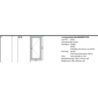 986x2093mm Puerta Secundaria PVC Salamander - Blanco - 4+4 Laminado OFERTA